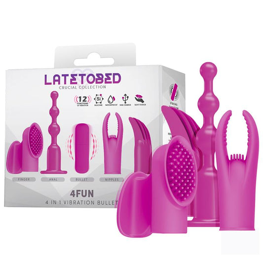 LATETOBED - 4FUN VIBRATING BULLET AND 4 SLEEVES USB WATERPROOF SILICONE