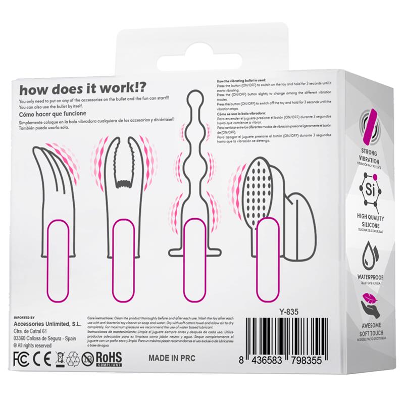 LATETOBED - 4FUN VIBRATING BULLET AND 4 SLEEVES USB WATERPROOF SILICONE