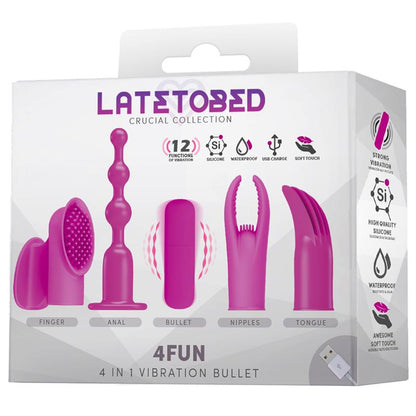LATETOBED - 4FUN VIBRATING BULLET AND 4 SLEEVES USB WATERPROOF SILICONE