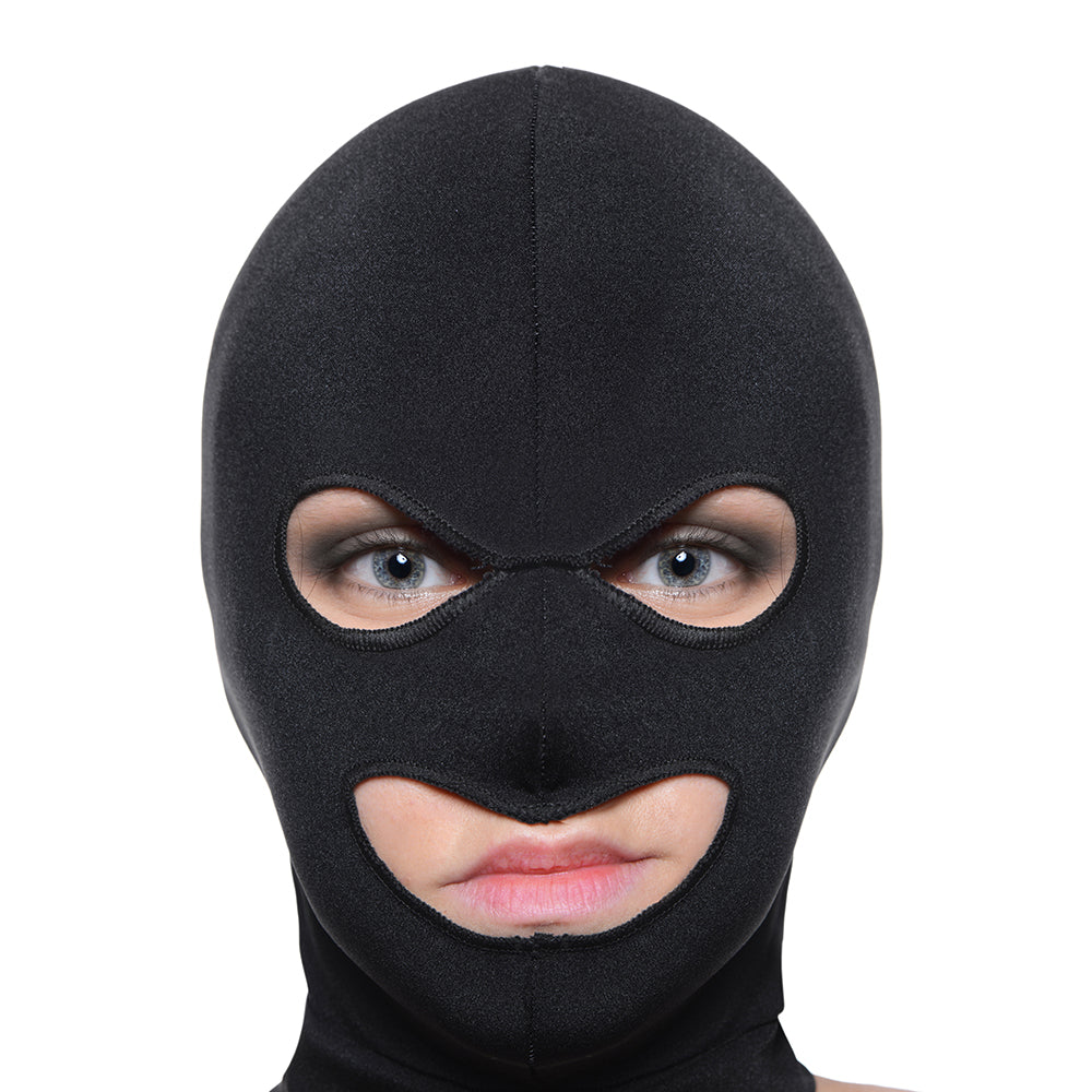 MASTER SERIES FACADE SPANDEX HOOD WITH EYE AND MOUTH HOLES BLACK