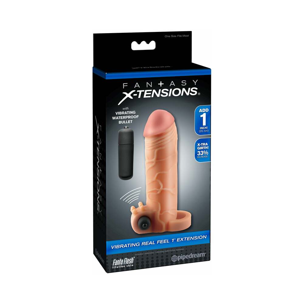 FANTASY X-TENSIONS VIBRATING REAL FEEL 1 IN. EXTENSION WITH BALL STRAP BEIGE