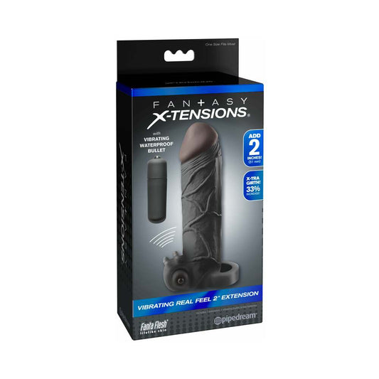FANTASY X-TENSIONS VIBRATING REAL FEEL 2 IN. EXTENSION WITH BALL STRAP BLACK