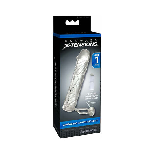 PIPEDREAM - FANTASY X-TENSIONS VIBRATING SUPER SLEEVE 1 IN. EXTENSION WITH BALL STRAP CLEAR