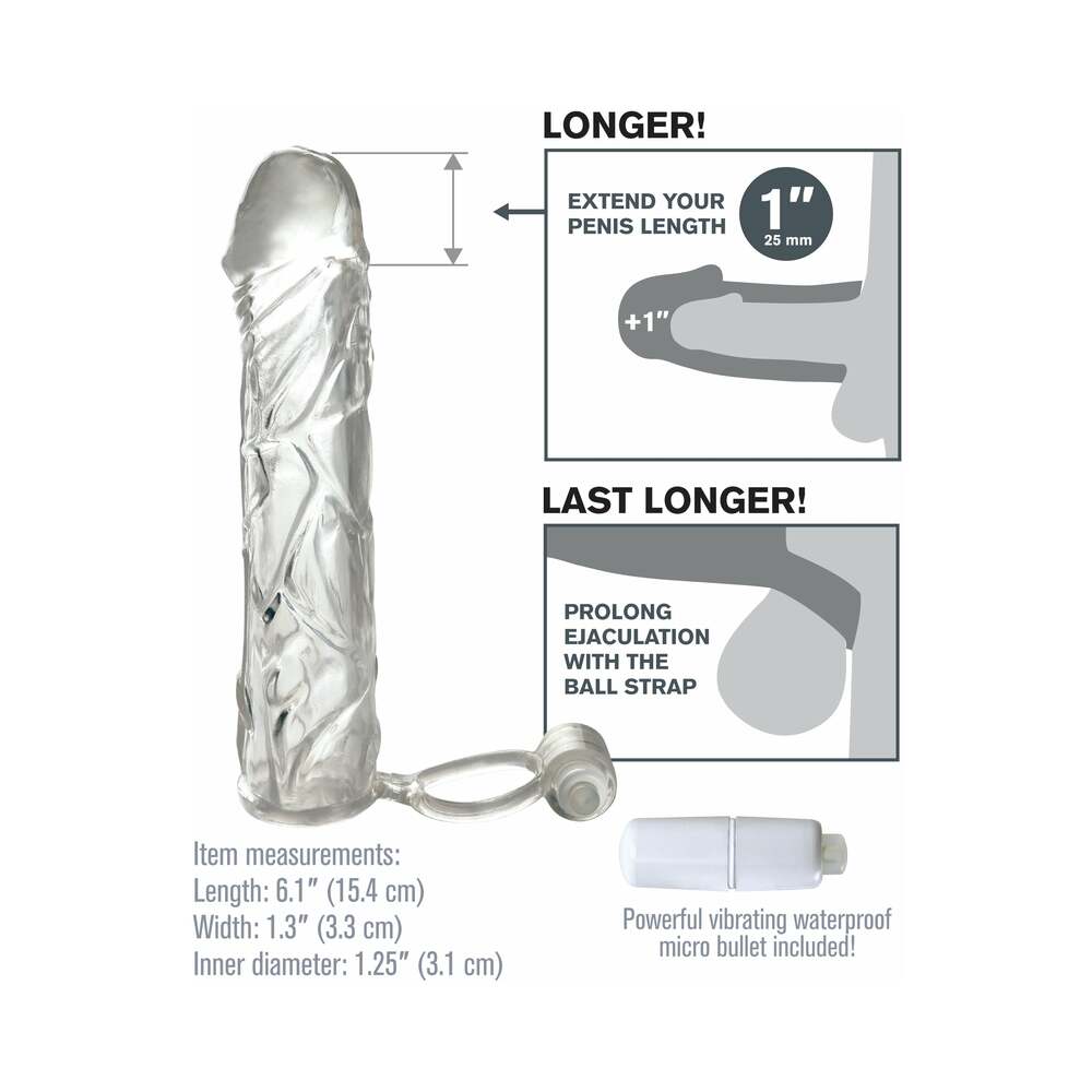 PIPEDREAM - FANTASY X-TENSIONS VIBRATING SUPER SLEEVE 1 IN. EXTENSION WITH BALL STRAP CLEAR
