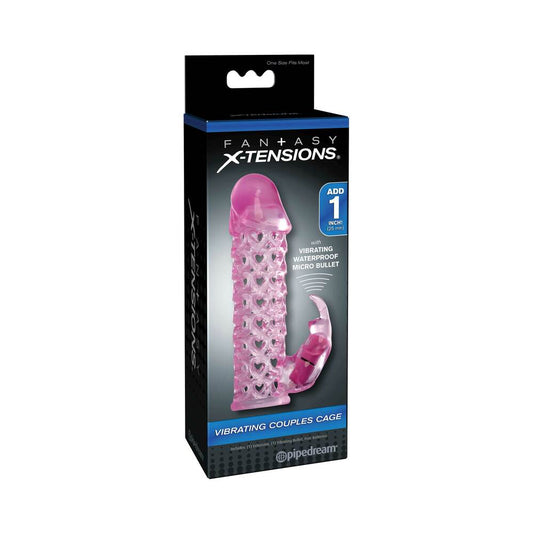 PIPEDREAM - FANTASY X-TENSIONS VIBRATING COUPLES CAGE 1 IN. EXTENSION PINK