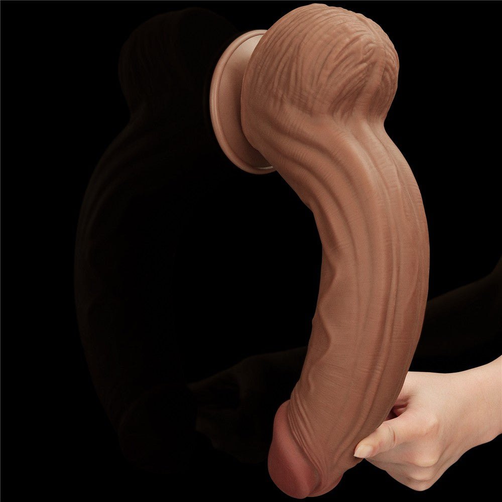 LOVETOY - 12'' KING SIZED SLIDING SKIN DUAL LAYER DONG BROWN