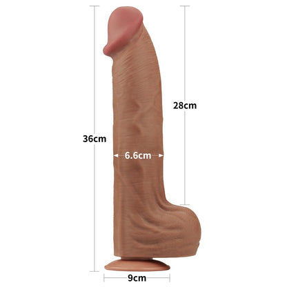 LOVETOY - 14'' KING SIZED SLIDING SKIN DUAL LAYER DONG BROWN