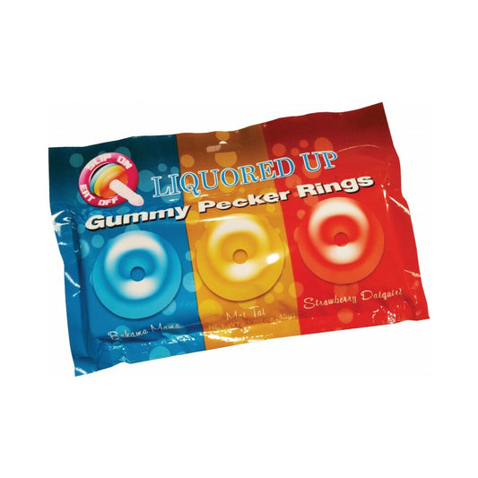 HOTT PRODUCTS - LIQUORED UP PECKER GUMMY RINGS-3PK (BAHAMA MAMA, MAI TAI AND STRAWBERRY DAIQUIRI