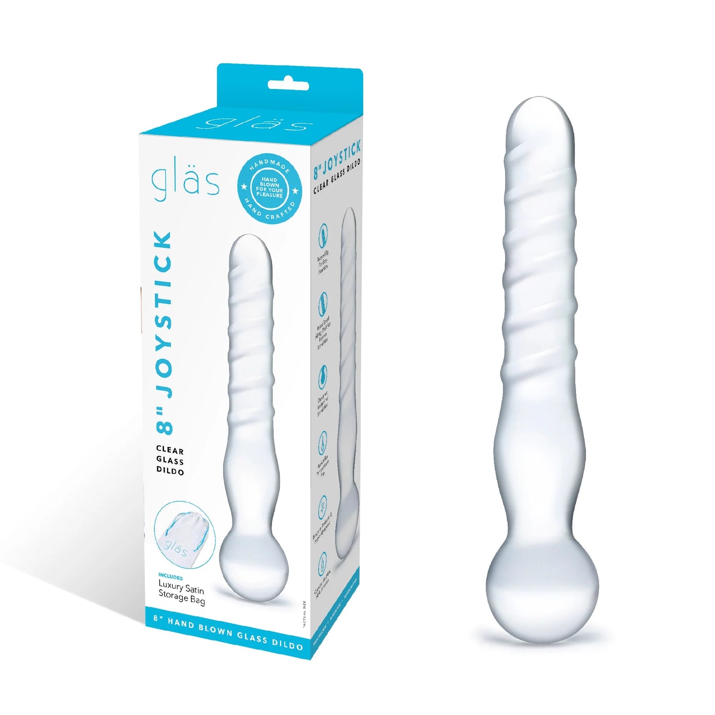 ELECTRIC EEL - GLAS 8 IN. JOYSTICK CLEAR GLASS DILDO