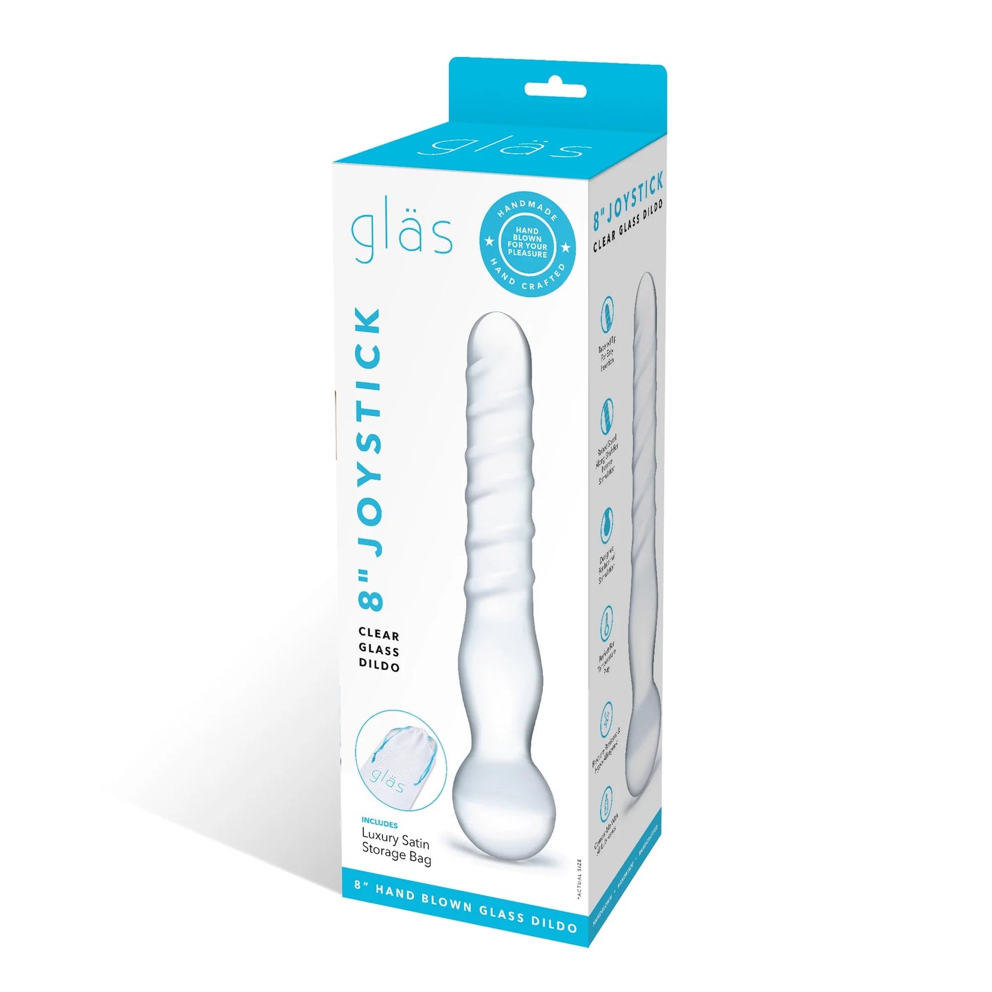 GLAS 8 IN. JOYSTICK CLEAR GLASS DILDO
