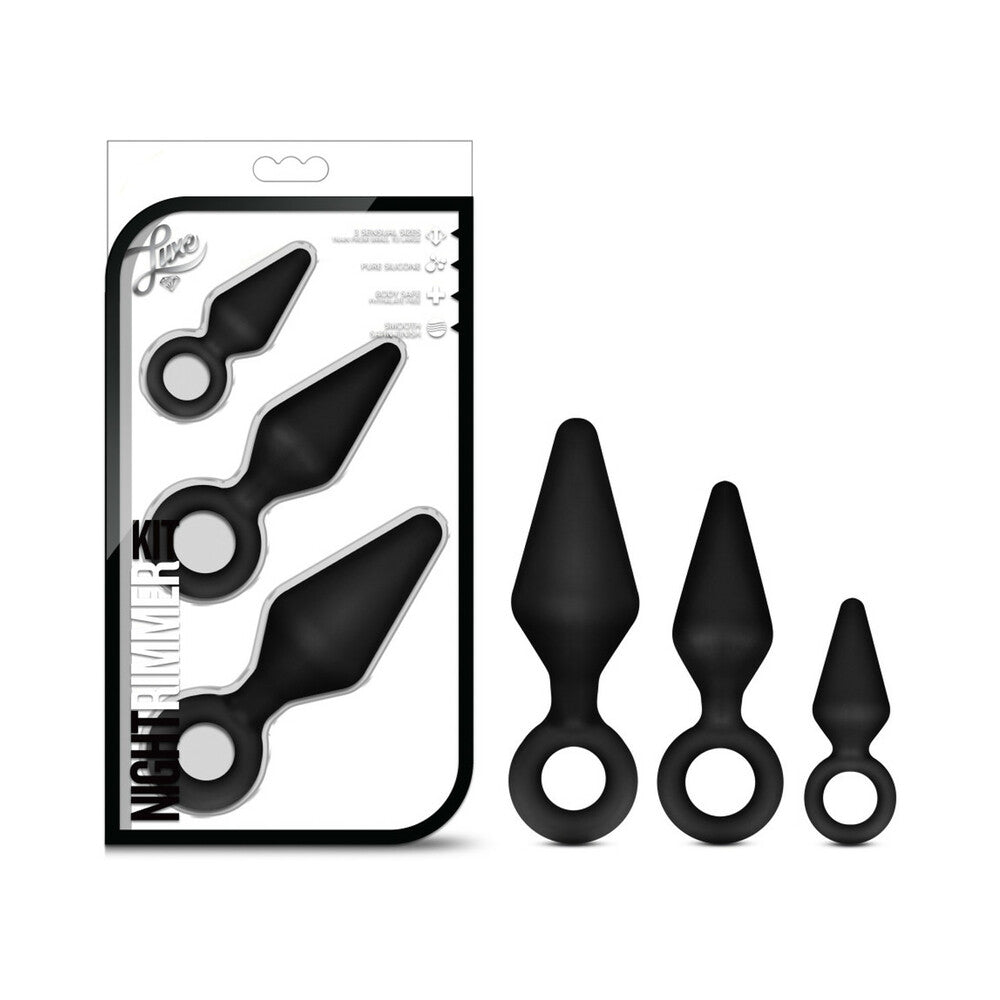 LUXE NIGHT RIMMER 3-PIECE SILICONE ANAL PLUG KIT BLACK