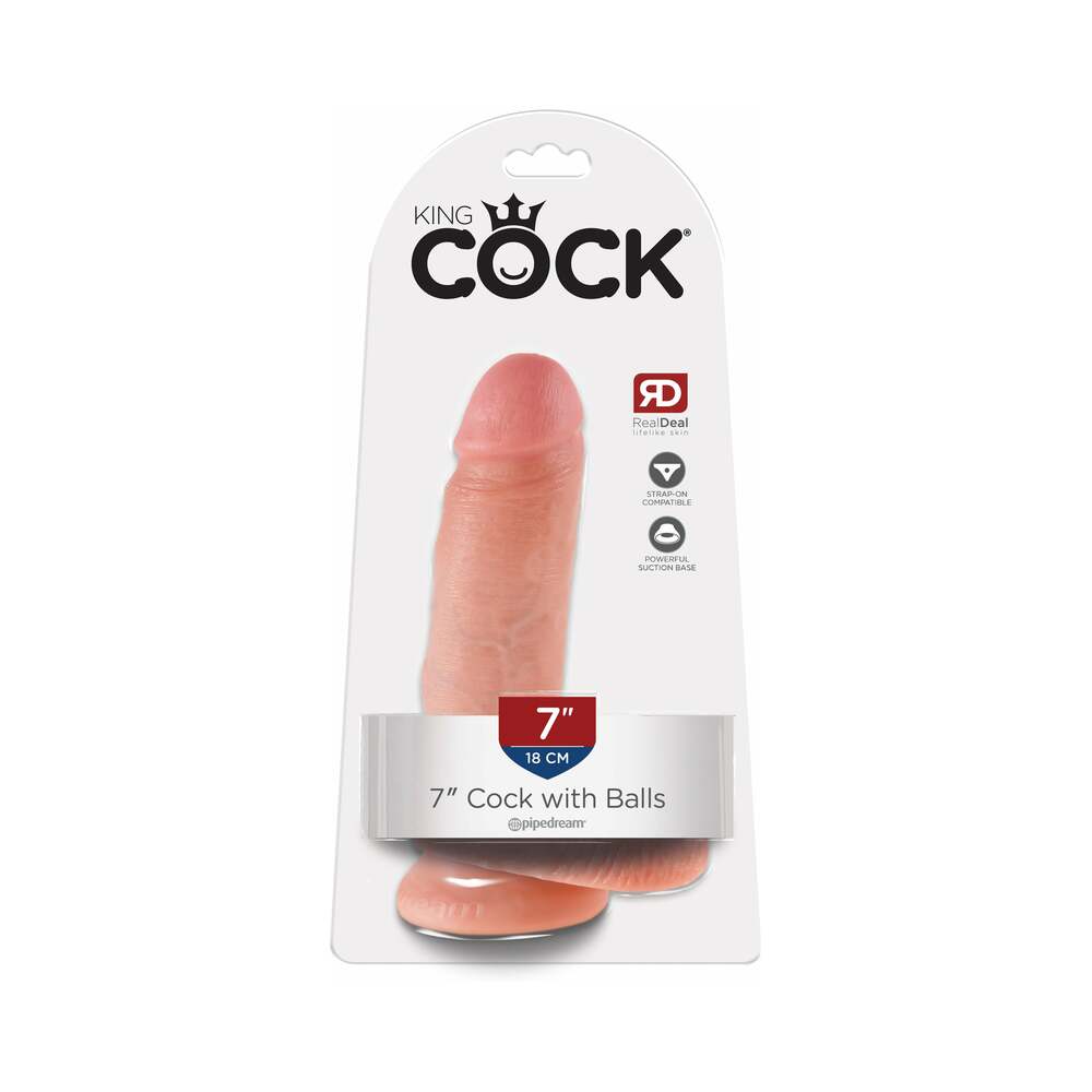 KING COCK 7 IN. COCK WITH BALLS REALISTIC SUCTION CUP DILDO BEIGE