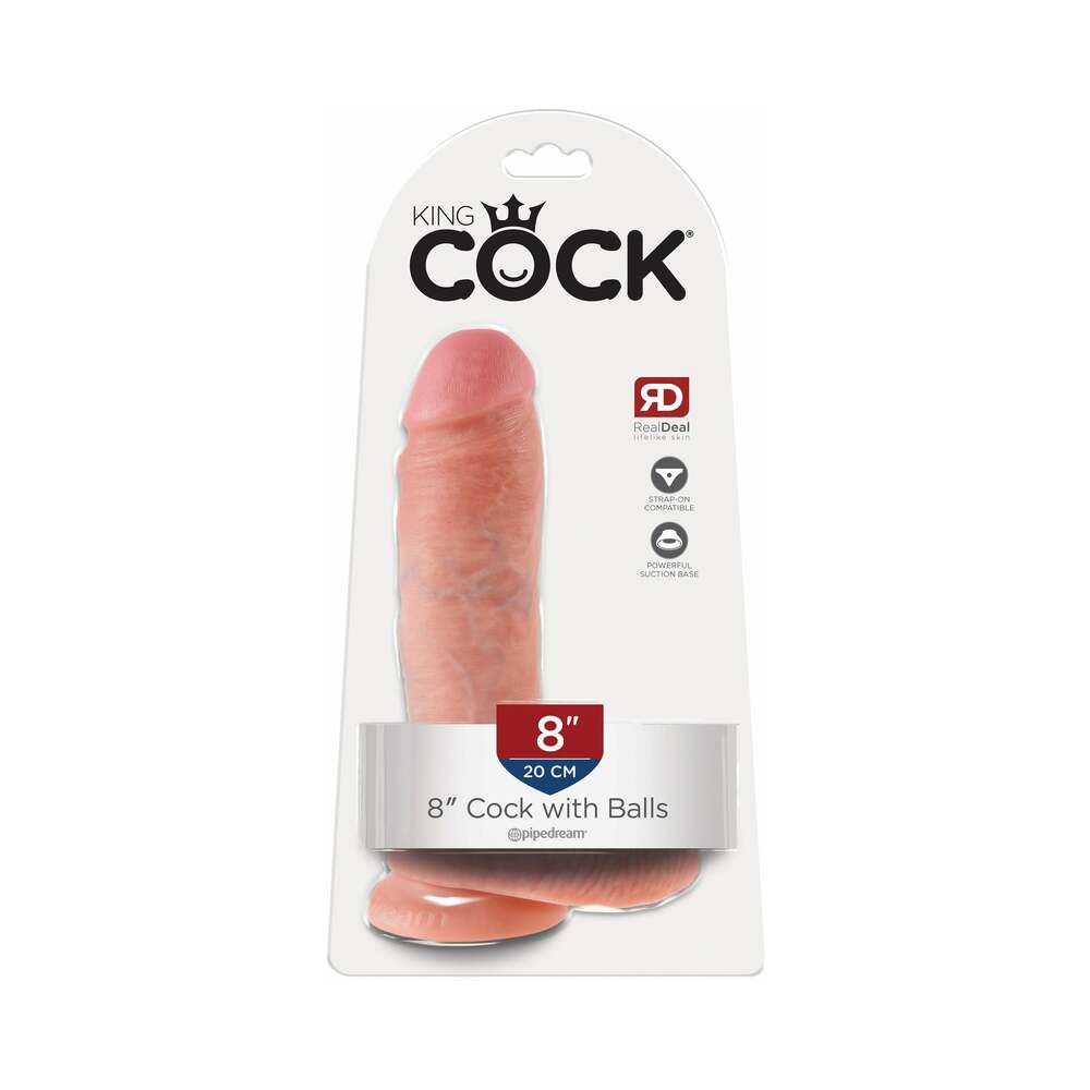 PIPEDREAM - KING COCK 8 IN. COCK WITH BALLS REALISTIC SUCTION CUP DILDO BEIGE