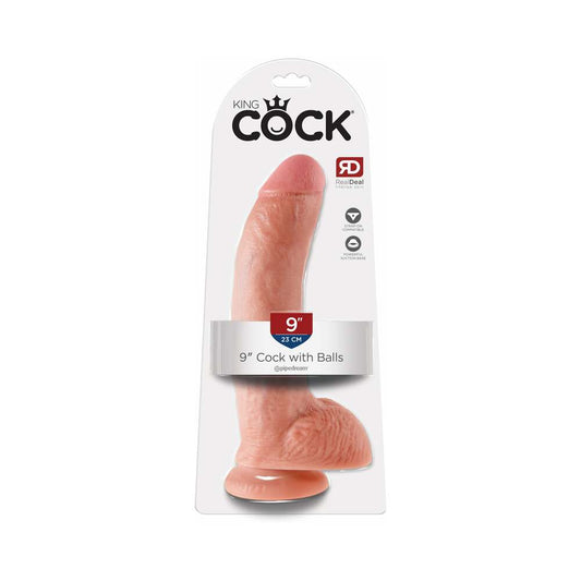 PIPEDREAM - KING COCK 9 IN. COCK WITH BALLS REALISTIC SUCTION CUP DILDO BEIGE