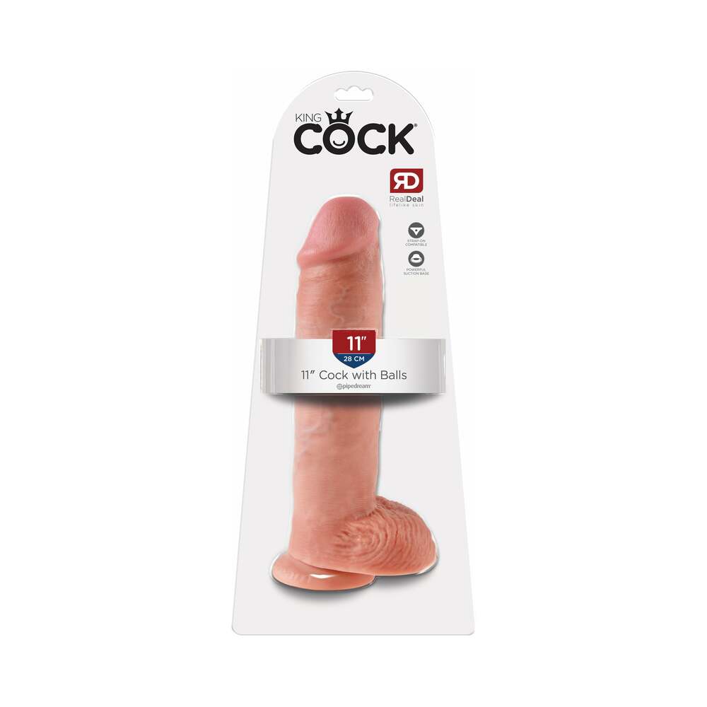 KING COCK 11 IN. COCK WITH BALLS REALISTIC SUCTION CUP DILDO BEIGE