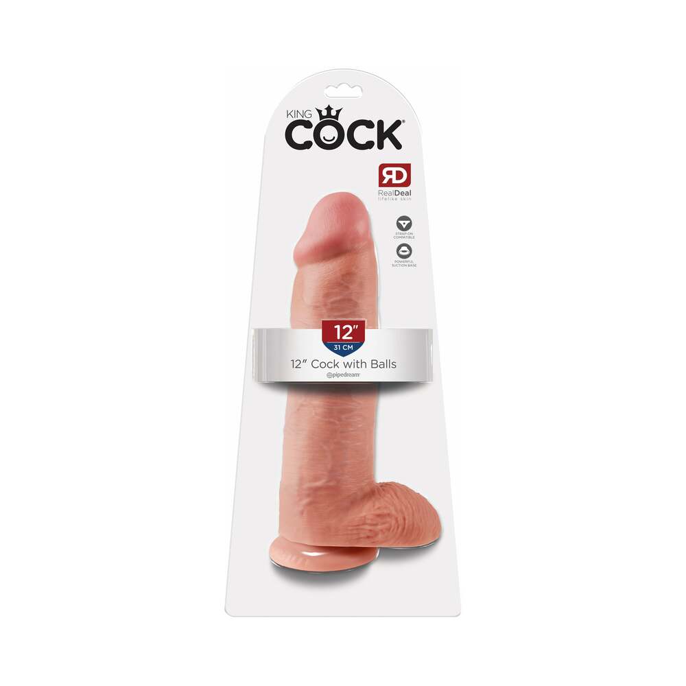 PIPEDREAM - KING COCK 12 IN. COCK WITH BALLS REALISTIC SUCTION CUP DILDO BEIGE