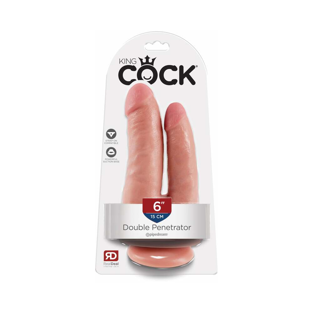 PIPEDREAM - KING COCK DOUBLE PENETRATOR 6 IN. REALISTIC DUAL-ENTRY DILDO WITH SUCTION CUP BEIGE