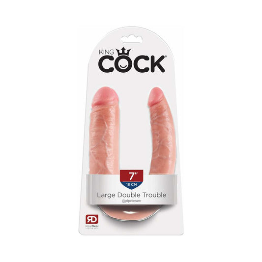 KING COCK DOUBLE TROUBLE LARGE 7 IN. REALISTIC DUAL-ENDED DILDO BEIGE