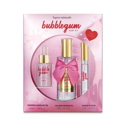 BIJOUX INDISCRETS - BUBBLEGUM PLAY KIT:- WARMING MASSAGE OIL 100 ML- FULL BODY KISSABLE MASSAGE GEL 30ML- ORAL PLEASURE LIP GLOSS 13ML
