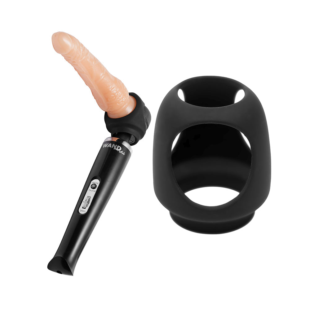 WAND ESSENTIALS SILICONE STRAP CAP WAND HARNESS FOR DILDOS BLACK