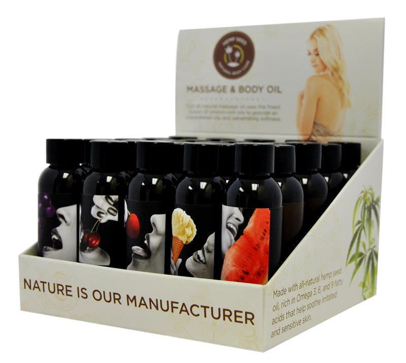 EARTHLY BODY - EDIBLE MASSAGE OIL COUNTER DISPLAY (25 ASST 2OZ BOTTLES)