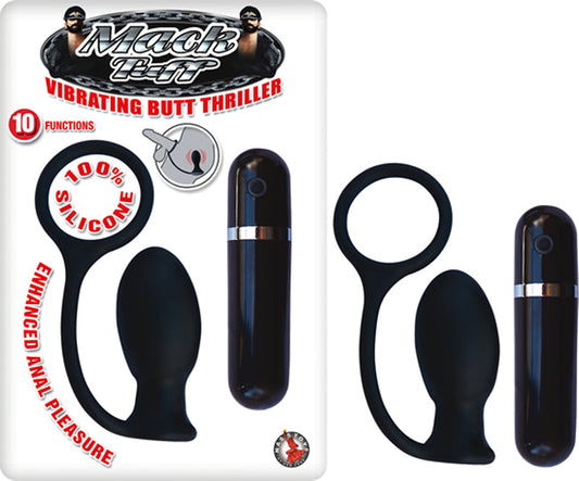 MACK TUFF VIBRATING BUTT THRILLER SILICONE MULTISPEED COCK RING AND ANAL PLUG (BLACK)