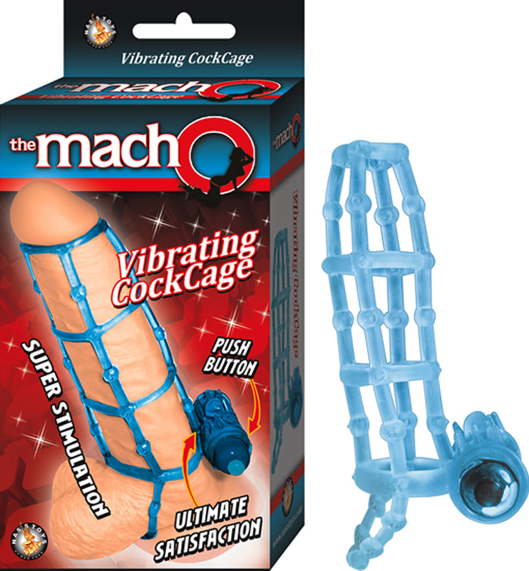 THE MACHO VIBRATING WATERPROOF COCKCAGE & RING (BLUE)