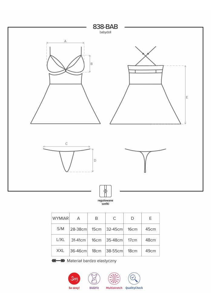 OBSESSIVE - 838-BAB-3 BABYDOLL & THONG RED  S/M