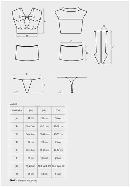 OBSESSIVE - STUDENT 4 PCS COSTUME  S/M