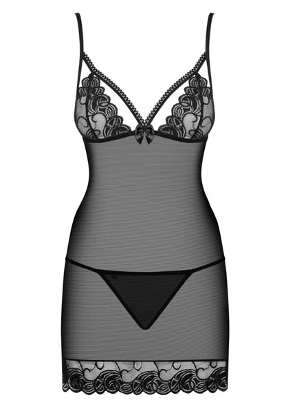 OBSESSIVE - WONDERIA CHEMISE & THONG BLACK  S/M