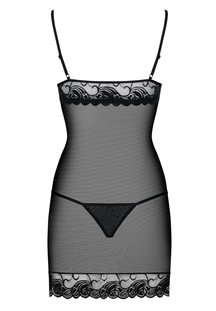 OBSESSIVE - WONDERIA CHEMISE & THONG BLACK  S/M