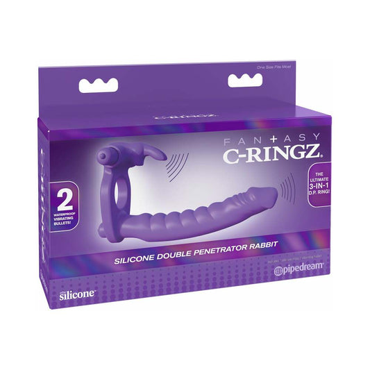 FANTASY C-RINGZ DOUBLE PENETRATOR VIBRATING RABBIT DUAL ENTRY COCKRING PURPLE