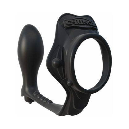 FANTASY C-RINGZ ROCK HARD ASS-GASM VIBRATING SILICONE COCKRING WITH ANAL PLUG BLACK