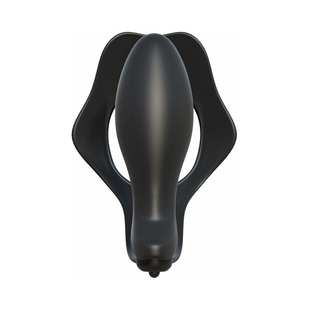 FANTASY C-RINGZ ROCK HARD ASS-GASM VIBRATING SILICONE COCKRING WITH ANAL PLUG BLACK