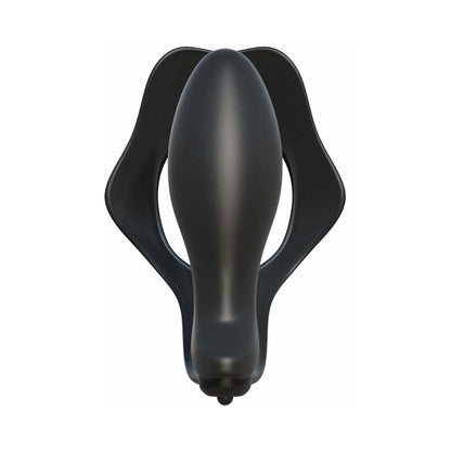 FANTASY C-RINGZ ROCK HARD ASS-GASM VIBRATING SILICONE COCKRING WITH ANAL PLUG BLACK