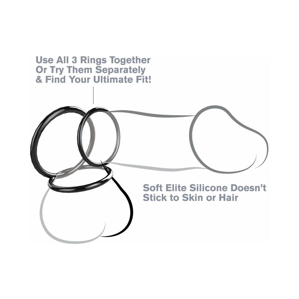 PIPEDREAM - FANTASY C-RINGZ SILICONE 3-RING STAMINA SET BLACK