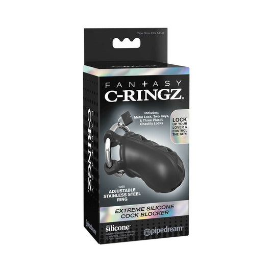 PIPEDREAM - FANTASY C-RINGZ EXTREME SILICONE COCK BLOCKER LOCKING CHASTITY CAGE BLACK