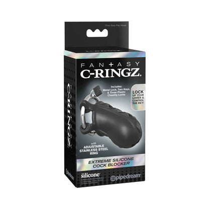 FANTASY C-RINGZ EXTREME SILICONE COCK BLOCKER LOCKING CHASTITY CAGE BLACK