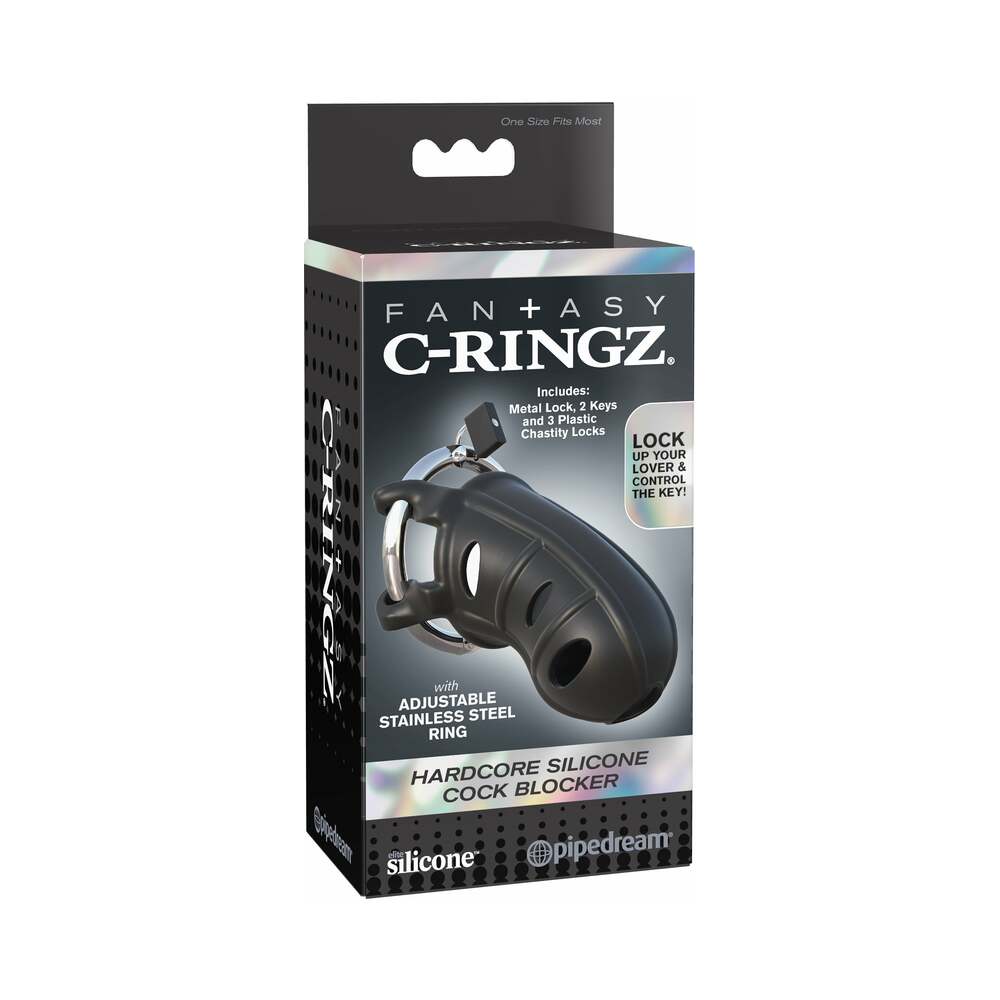 PIPEDREAM - FANTASY C-RINGZ HARDCORE SILICONE COCK BLOCKER LOCKING CHASTITY CAGE BLACK