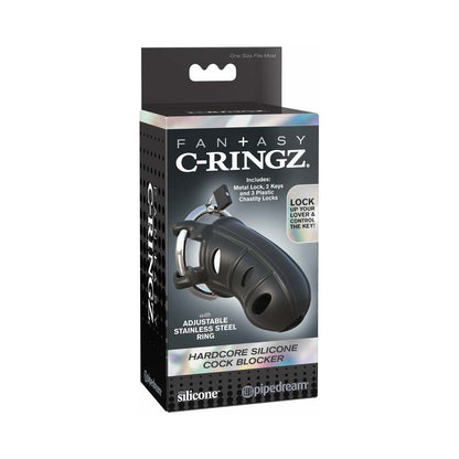 PIPEDREAM - FANTASY C-RINGZ HARDCORE SILICONE COCK BLOCKER LOCKING CHASTITY CAGE BLACK