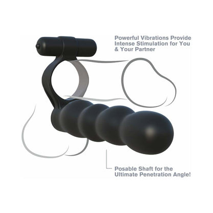 PIPEDREAM - FANTASY C-RINGZ POSABLE PARTNER DOUBLE PENETRATOR VIBRATING COCKRING BLACK