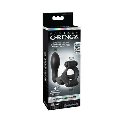 FANTASY C-RINGZ ULTIMATE ASS-GASM VIBRATING SILICONE COCKRING WITH ANAL PLUG BLACK