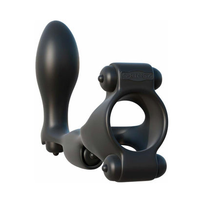 FANTASY C-RINGZ ULTIMATE ASS-GASM VIBRATING SILICONE COCKRING WITH ANAL PLUG BLACK