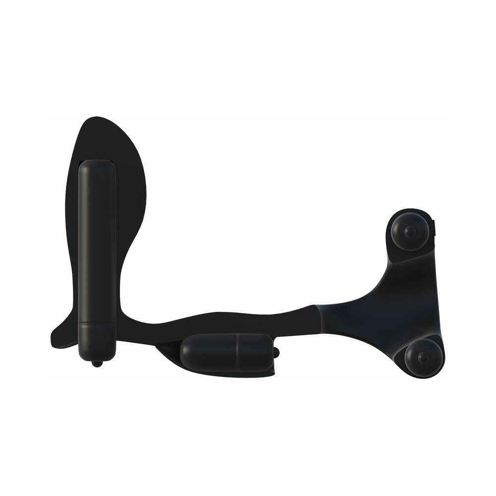 FANTASY C-RINGZ ULTIMATE ASS-GASM VIBRATING SILICONE COCKRING WITH ANAL PLUG BLACK