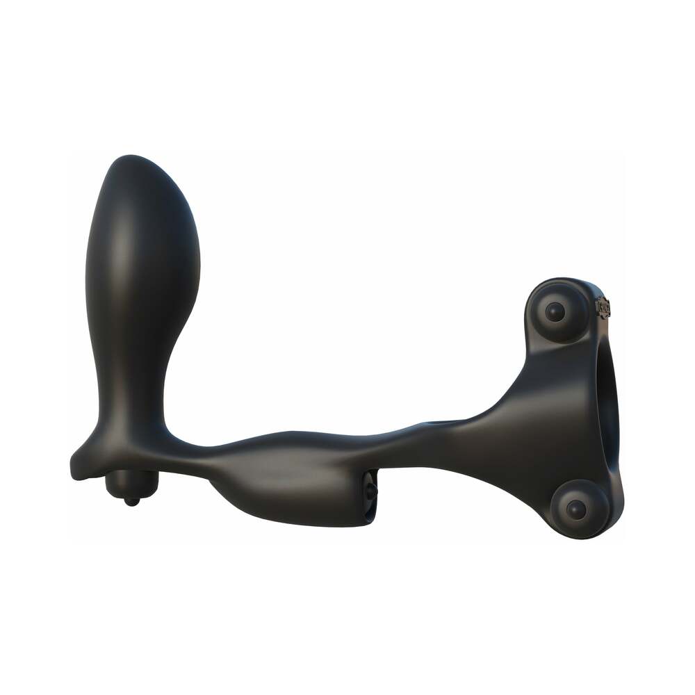 FANTASY C-RINGZ ULTIMATE ASS-GASM VIBRATING SILICONE COCKRING WITH ANAL PLUG BLACK