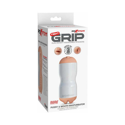 PDX BRANDS - PDX TIGHT GRIP PUSSY & MOUTH DUAL DENSITY SQUEEZABLE MASTURBATOR BEIGE/WHITE