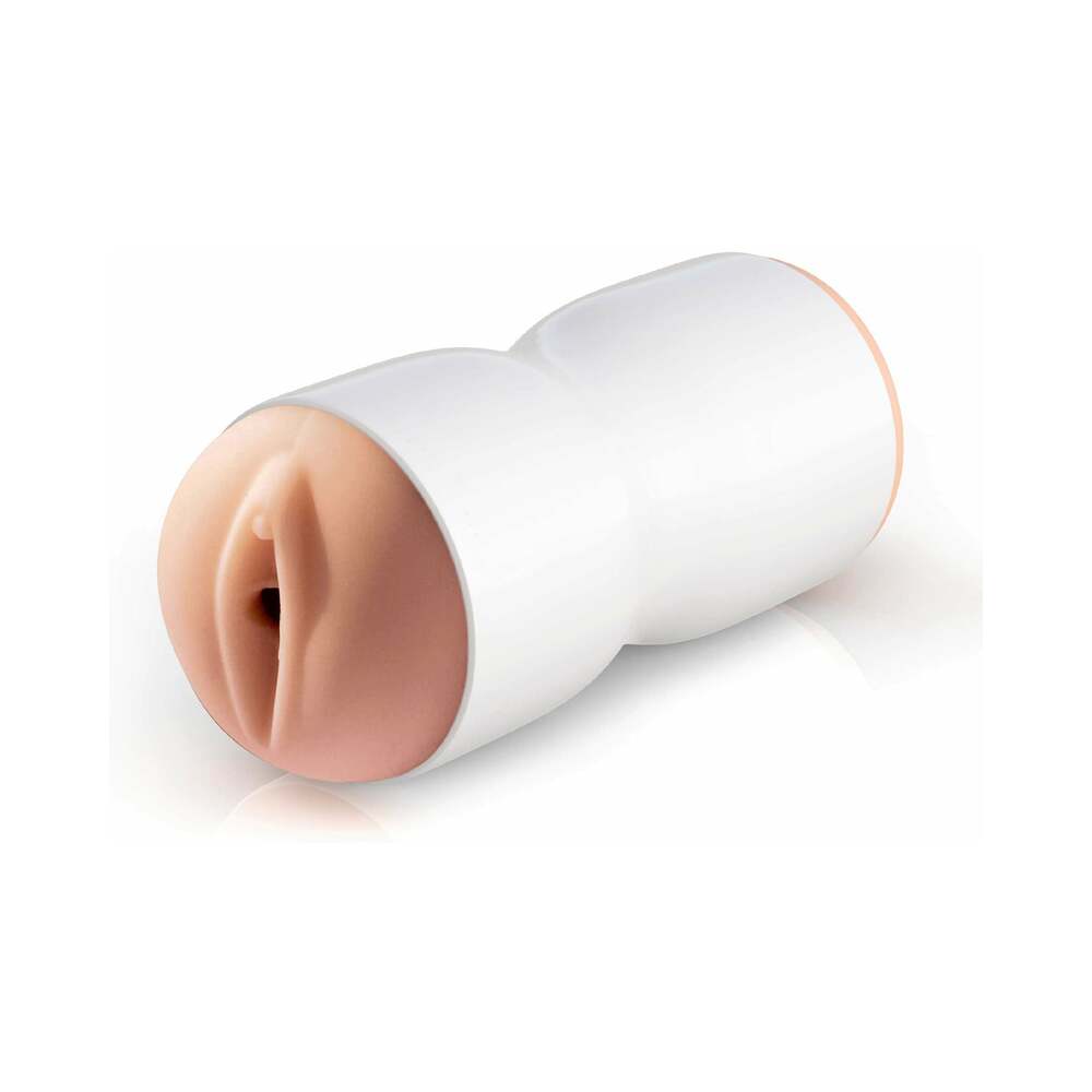 PDX TIGHT GRIP PUSSY & MOUTH DUAL DENSITY SQUEEZABLE MASTURBATOR BEIGE/WHITE