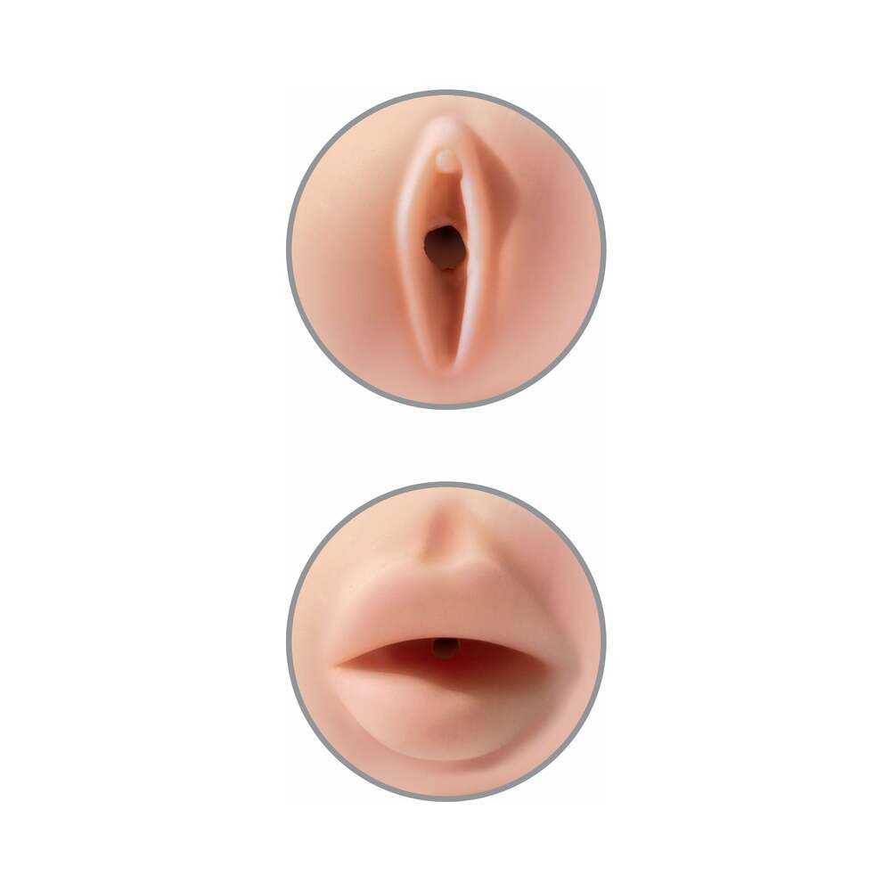 PDX BRANDS - PDX TIGHT GRIP PUSSY & MOUTH DUAL DENSITY SQUEEZABLE MASTURBATOR BEIGE/WHITE
