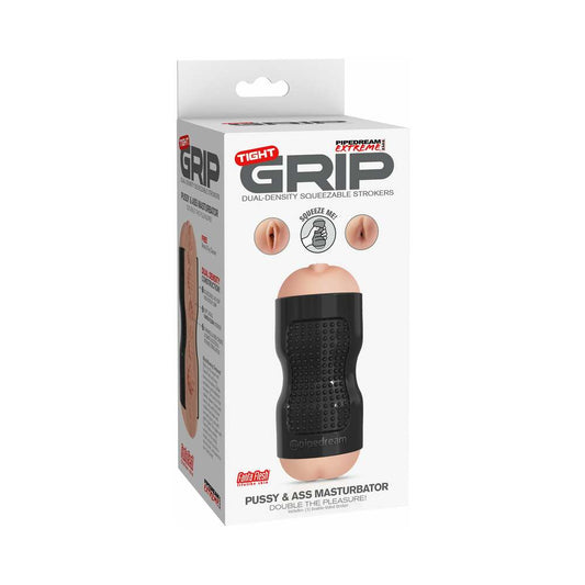PDX BRANDS - PDX TIGHT GRIP PUSSY & ASS DUAL DENSITY SQUEEZABLE MASTURBATOR BEIGE/BLACK