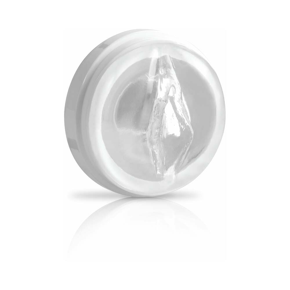 PDX MEGA-BATOR PUSSY ROTATING THRUSTING STROKER WITH SUCTION CUP CLEAR/WHITE